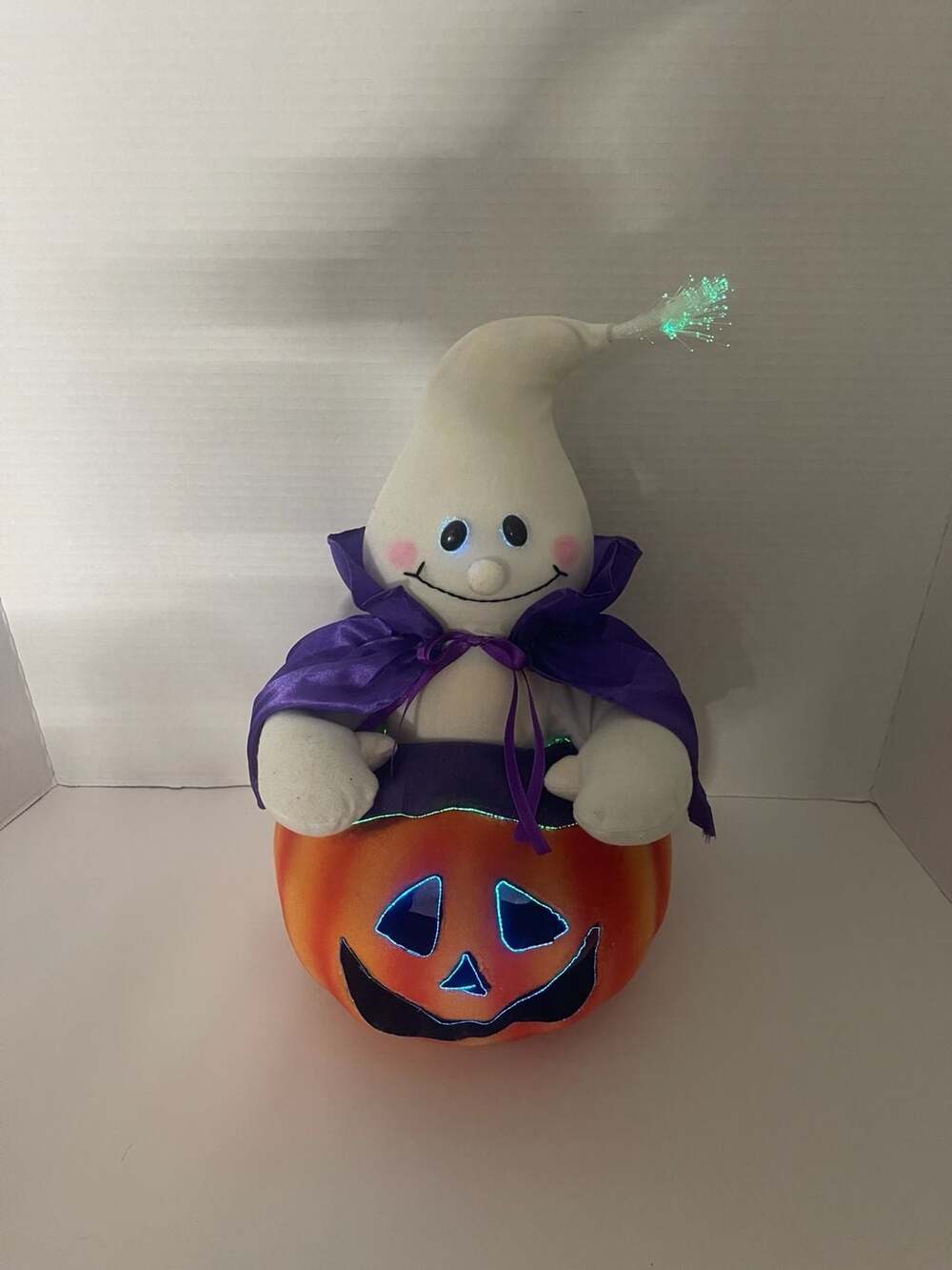 Avon Halloween Plush Fiber Optic Ghost in Pumpkin with Purple Cape